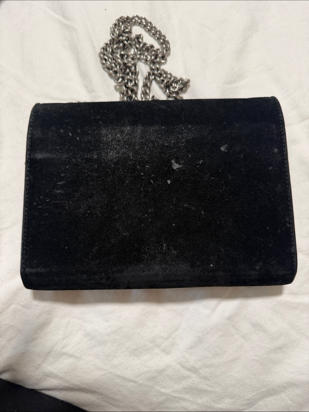Gucci Black Suede Crossbody with Silver Chain - Picture 2 of 3